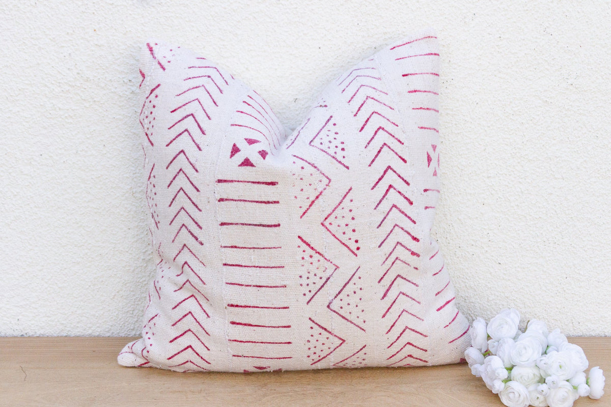 Crimson & White African Tribal Mudcloth Pillow