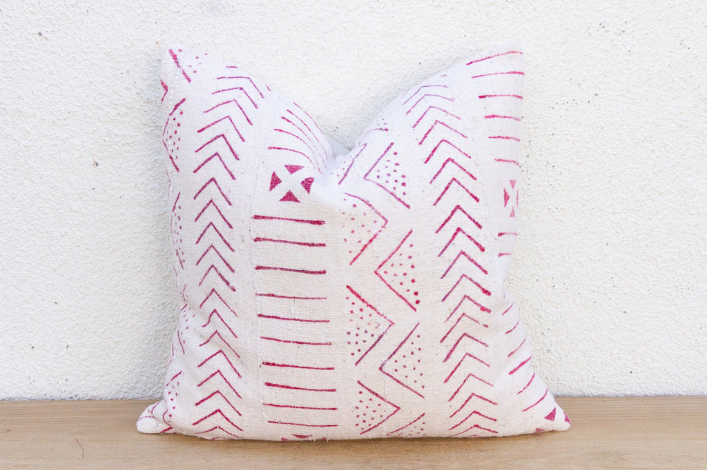 Crimson & White African Tribal Mudcloth Pillow