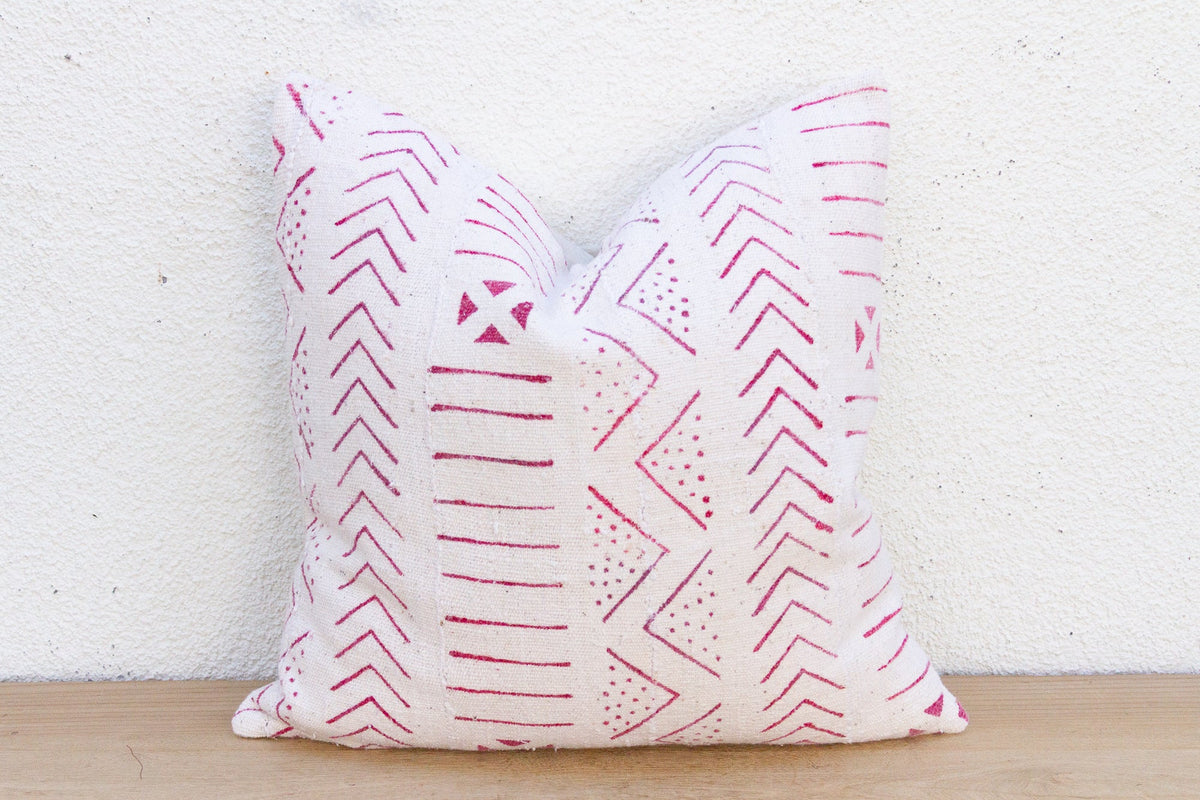 Crimson & White African Tribal Mudcloth Pillow