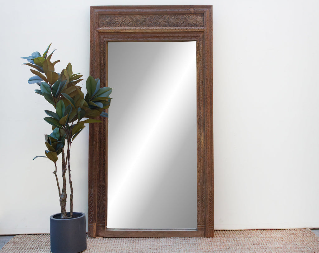 Antique Diamond Rosette Carved Floor Mirror