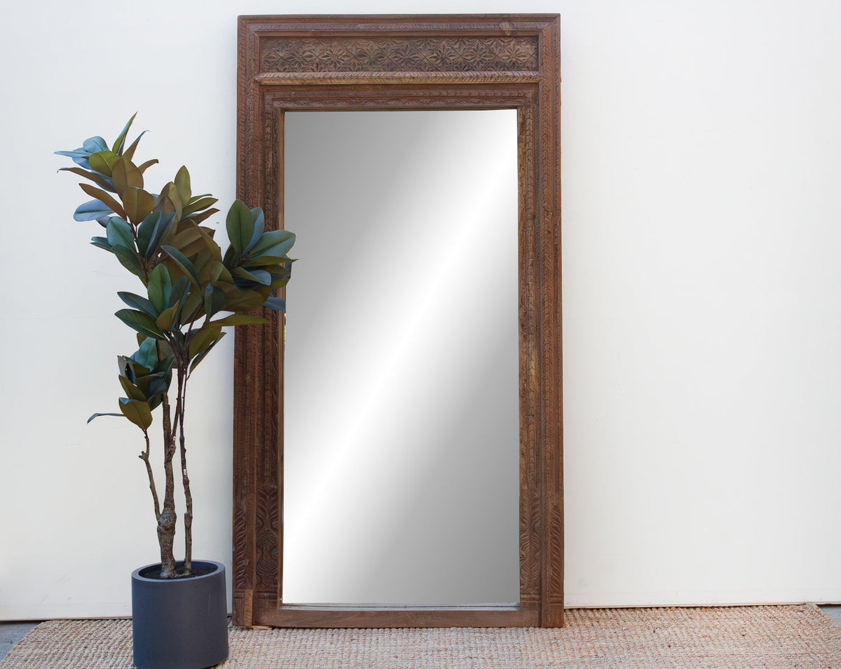 Antique Diamond Rosette Carved Floor Mirror