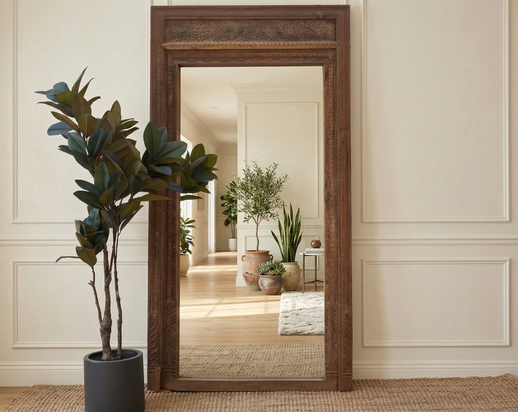 Antique Diamond Rosette Carved Floor Mirror