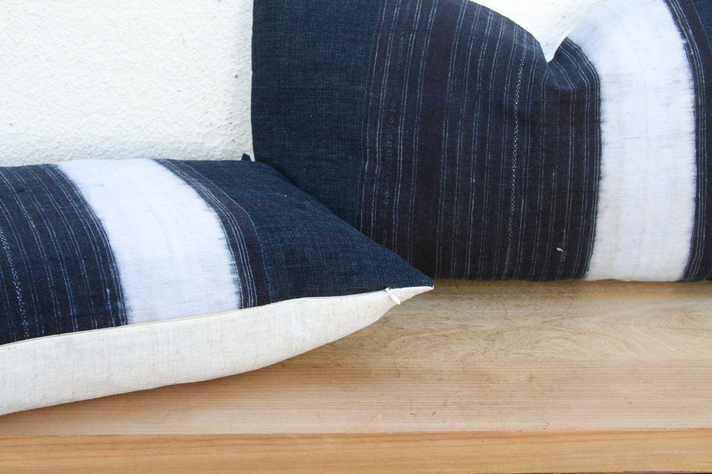 Indigo & White Vintage Hmong Lumbar Pillows, Pair