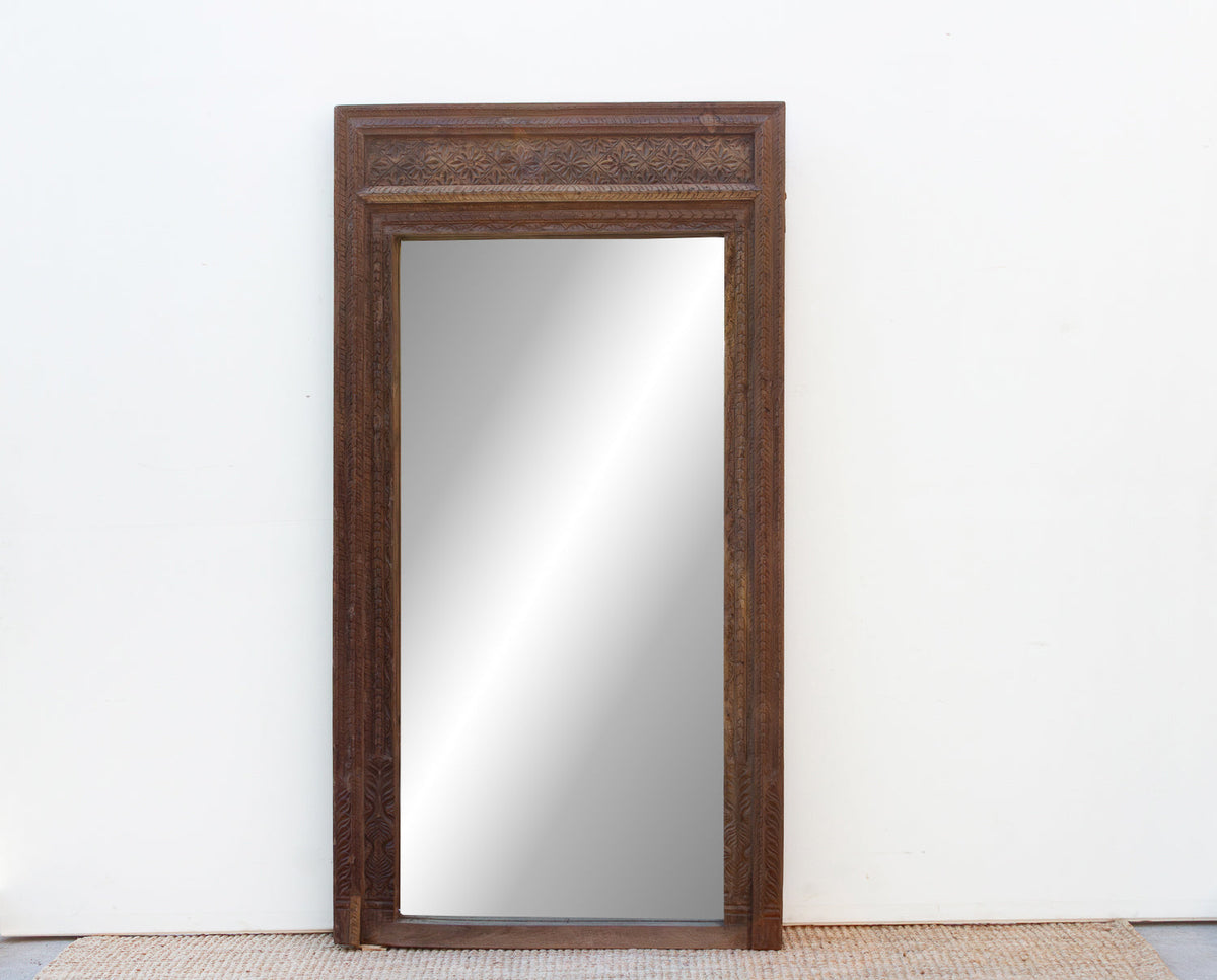 Antique Diamond Rosette Carved Floor Mirror