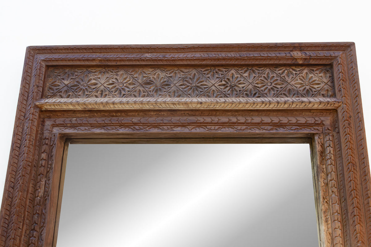 Antique Diamond Rosette Carved Floor Mirror