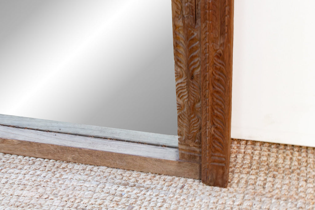 Antique Diamond Rosette Carved Floor Mirror