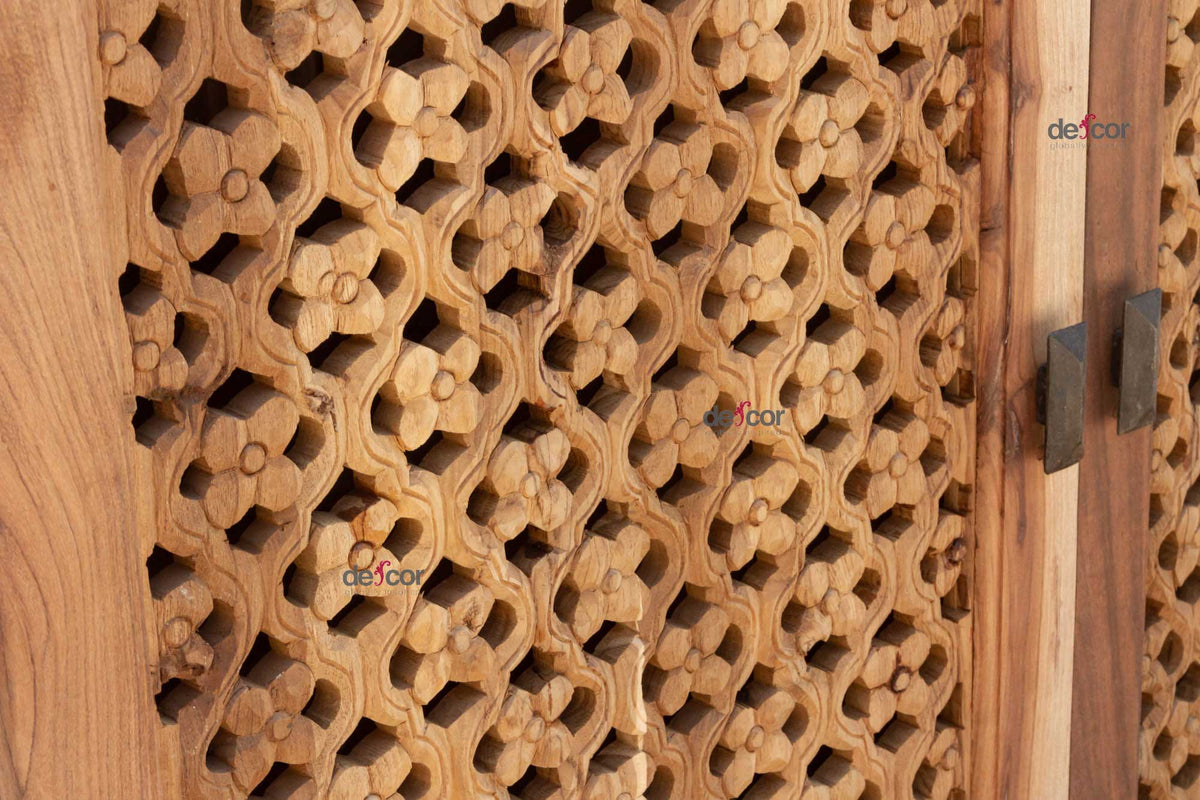 Reclaimed Teak Floral Jali Buffet Cabinet