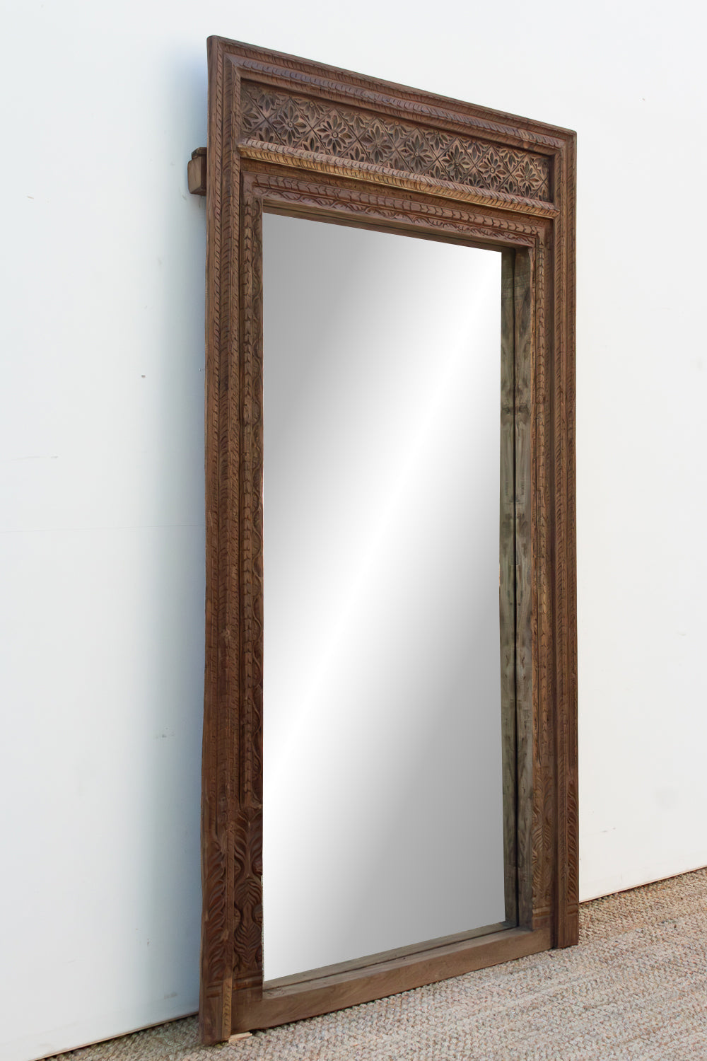 Antique Diamond Rosette Carved Floor Mirror