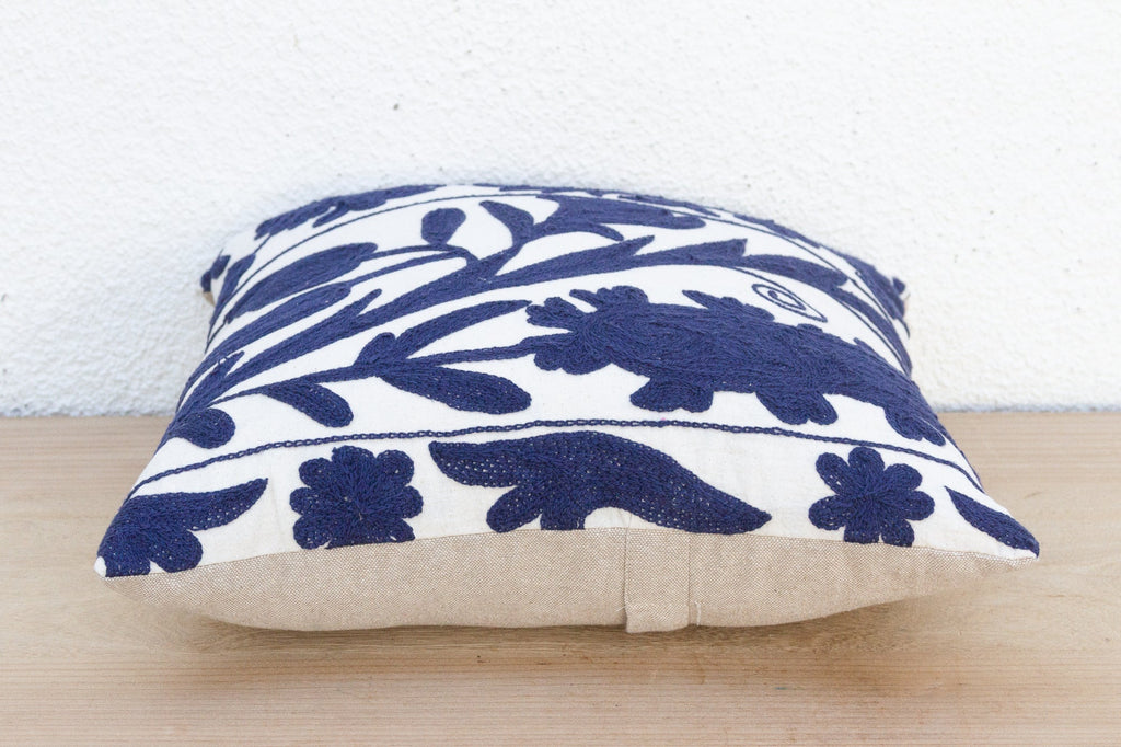 Navy Blue Floral Suzani Throw Pillow