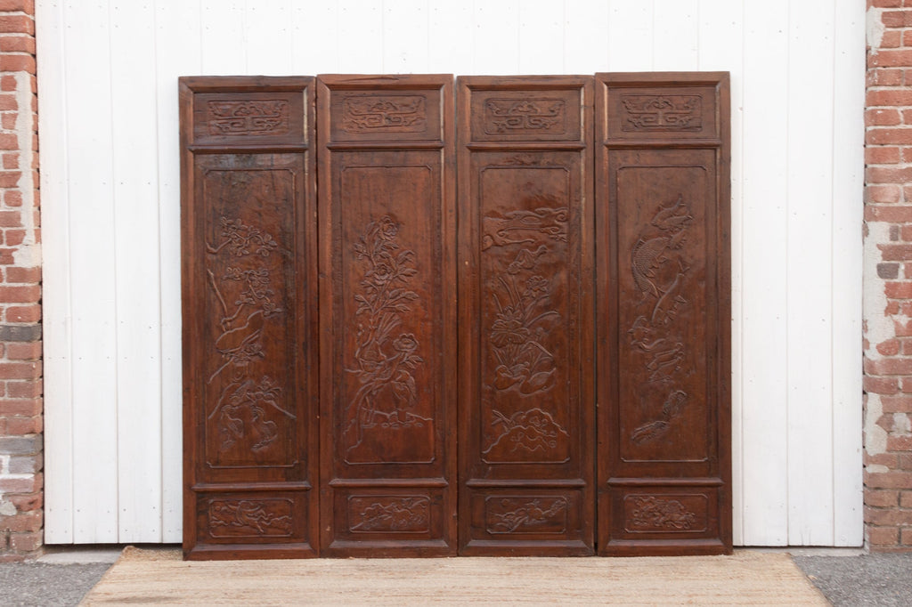 Set of 4 Mid-Century Finely Carved Door Panels