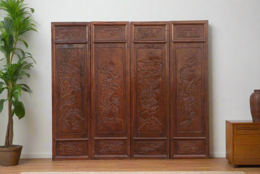 Set of 4 Mid-Century Finely Carved Door Panels