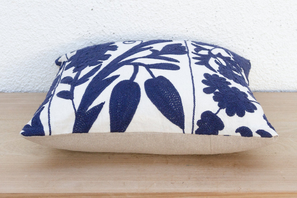 Indigo & White Floral Suzani Throw Pillow