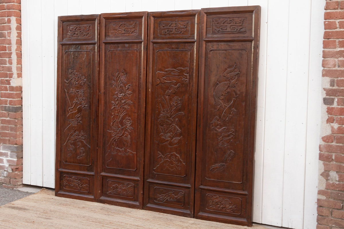 Set of 4 Mid-Century Finely Carved Door Panels