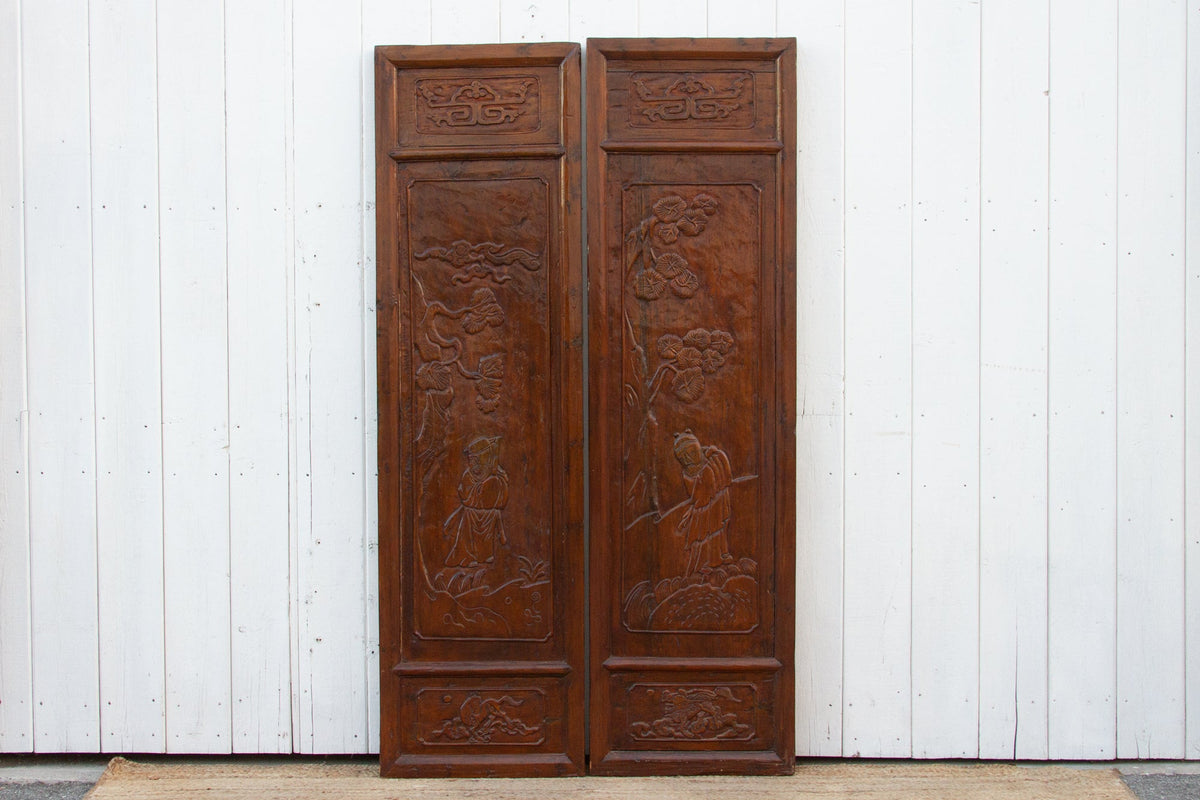 Set of 2, Carved Tang Dynasty Style Panels