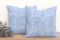 Jodhpur Garden, Blue & White Floral Block Print Pillows, Pair