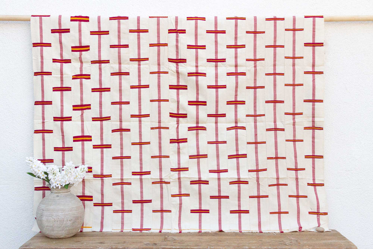 White & Red Vintage Heirloom Kente