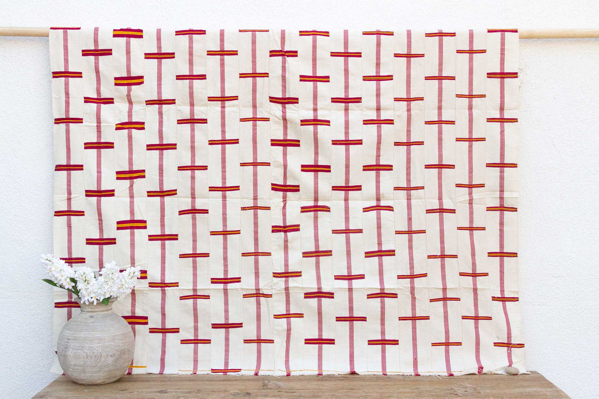 White & Red Vintage Heirloom Kente