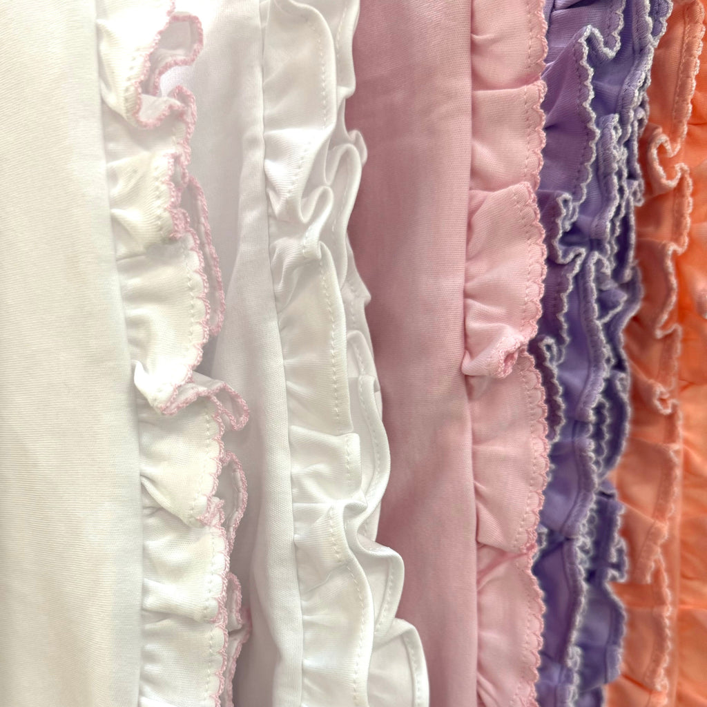 100% PIMA Cotton Ruffle Blanket: White with Pink Picot Trim