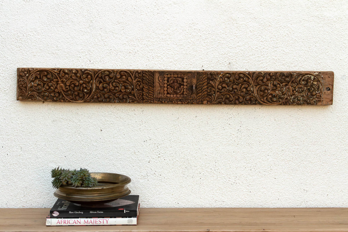 Distressed Cacao Lintel, Antique Architectural Carving