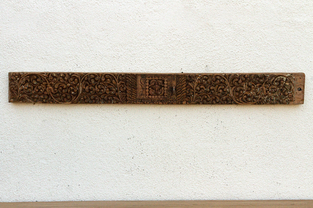 Distressed Cacao Lintel, Antique Architectural Carving