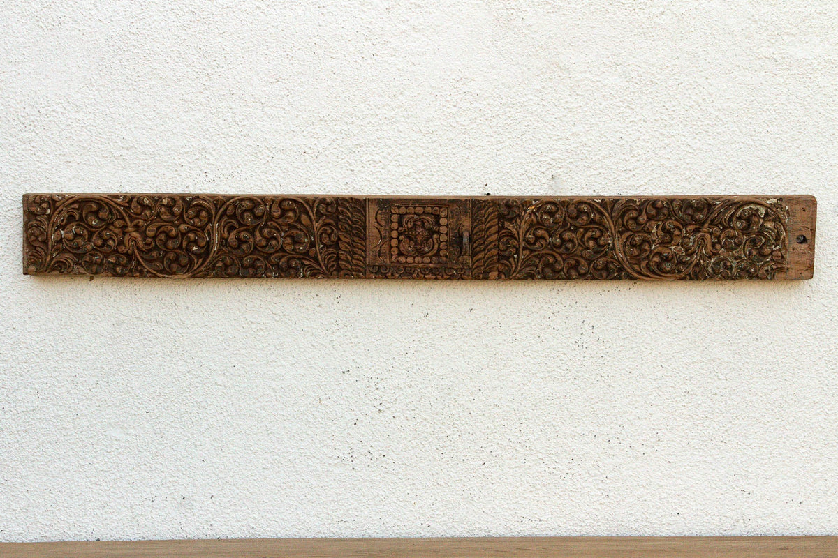 Distressed Cacao Lintel, Antique Architectural Carving
