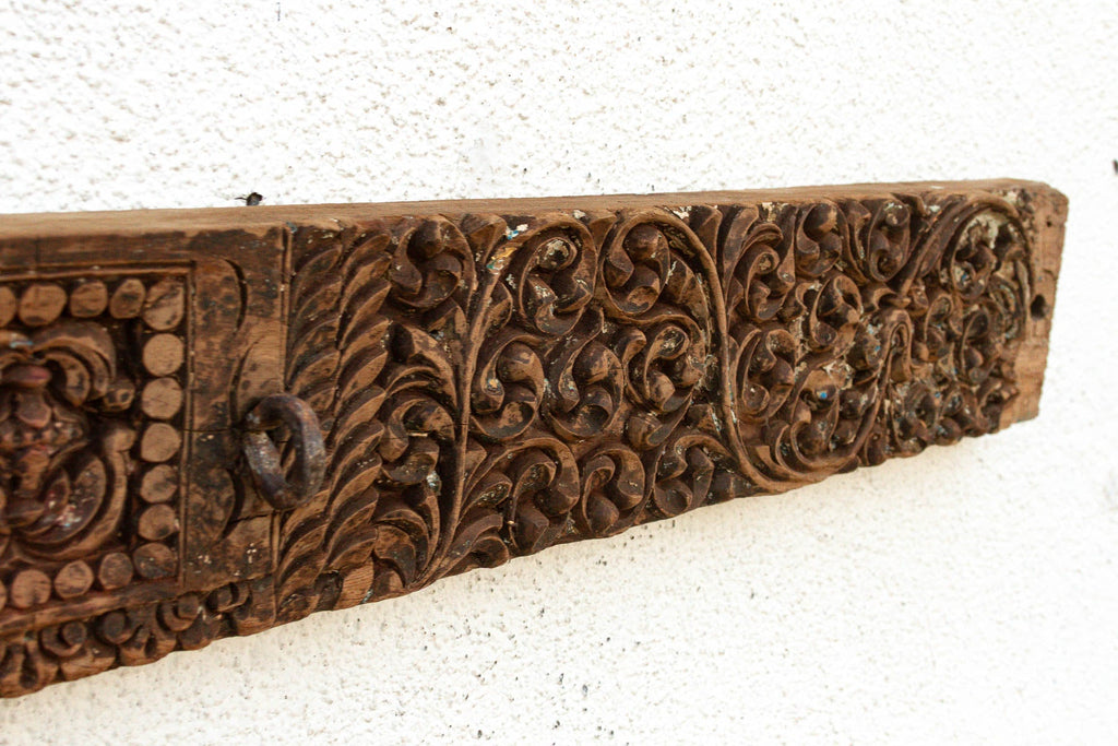 Distressed Cacao Lintel, Antique Architectural Carving