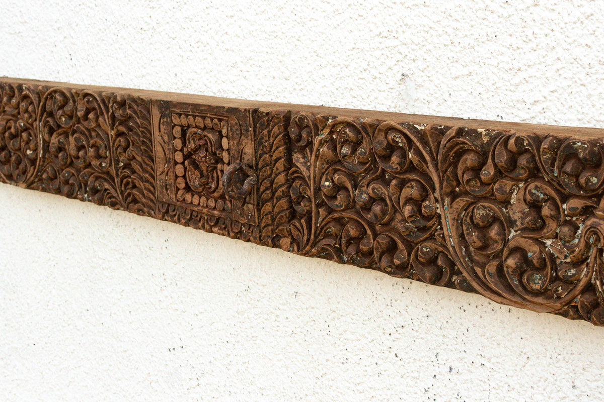 Distressed Cacao Lintel, Antique Architectural Carving