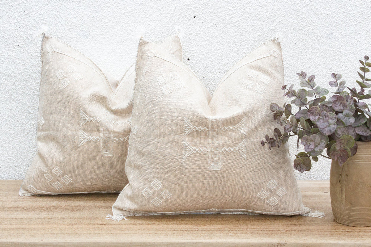 Pair of Large Alabaster Dune Silk Rug Pillows
