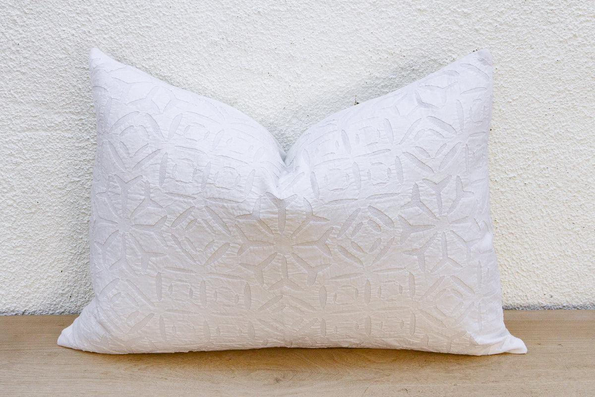 Ivory Veil Lumbar Applique Pillow Cover