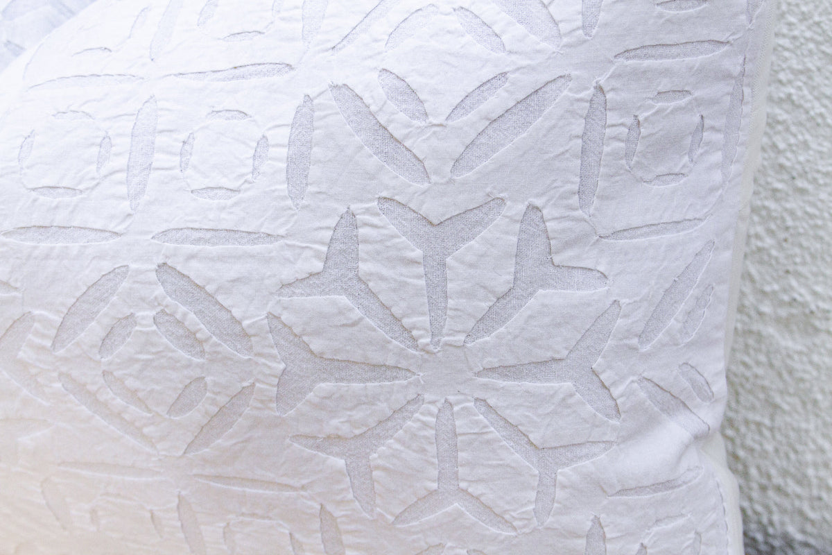 Linen Mist Lumbar Applique Pillow Cover