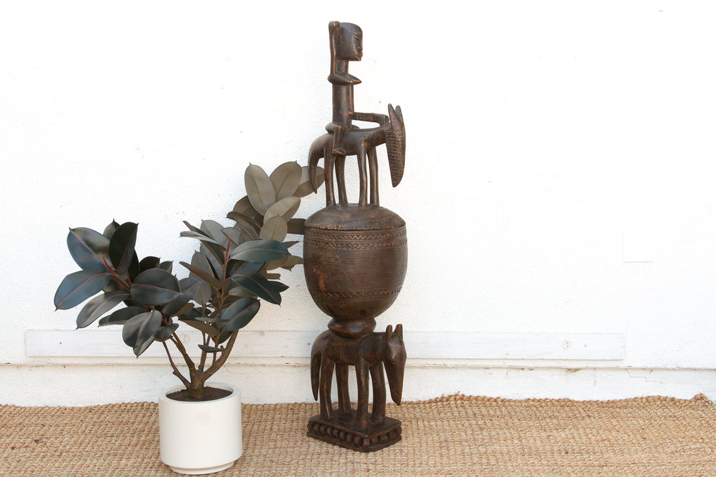 57" Tall Antique Dogon Equestrian Vessel Statue