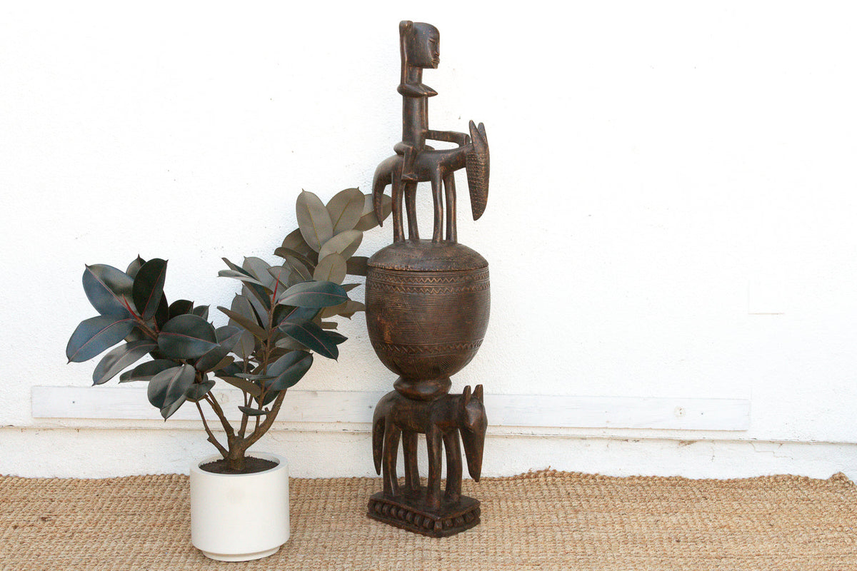 57" Tall Antique Dogon Equestrian Vessel Statue