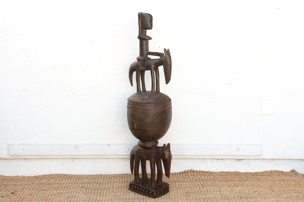 57" Tall Antique Dogon Equestrian Vessel Statue