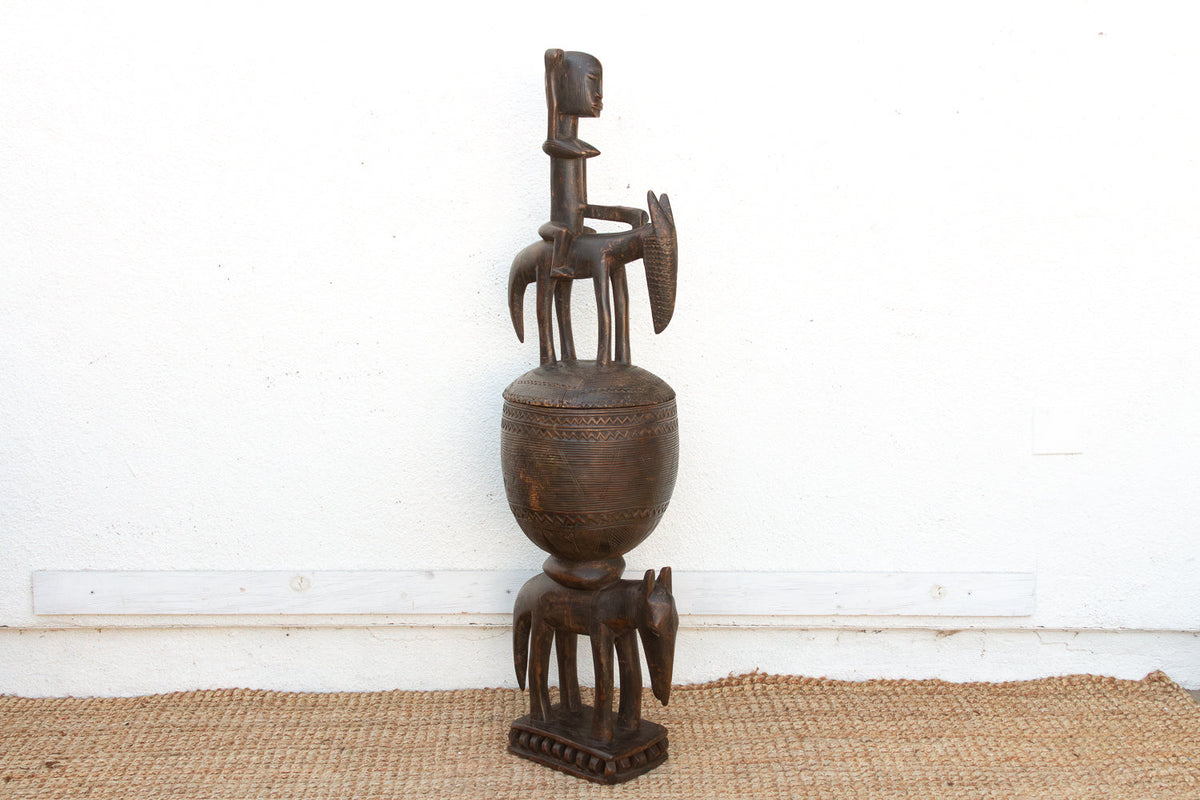 57" Tall Antique Dogon Equestrian Vessel Statue