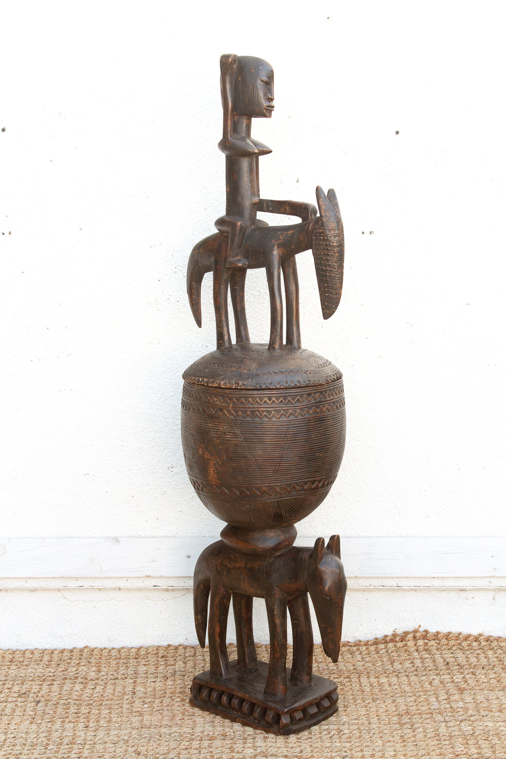57" Tall Antique Dogon Equestrian Vessel Statue