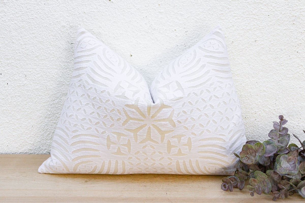 Pebble Cream Lumbar Applique Pillow Cover