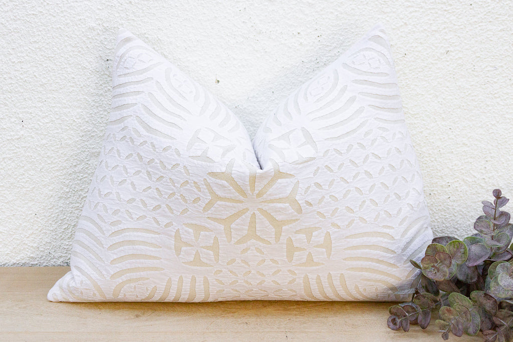 Pebble Cream Lumbar Applique Pillow Cover