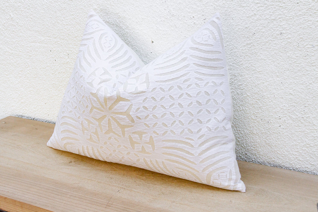 Pebble Cream Lumbar Applique Pillow Cover