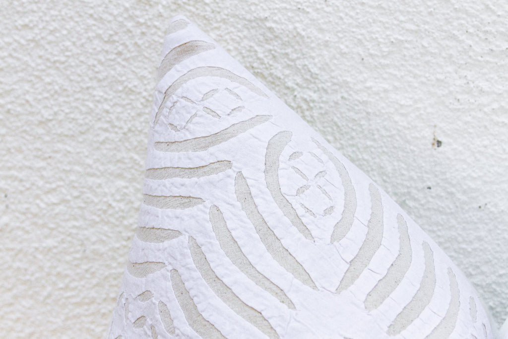 Pebble Cream Lumbar Applique Pillow Cover