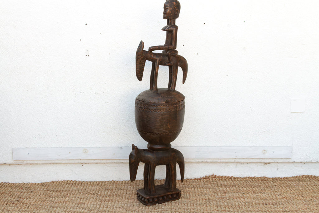 57" Tall Antique Dogon Equestrian Vessel Statue