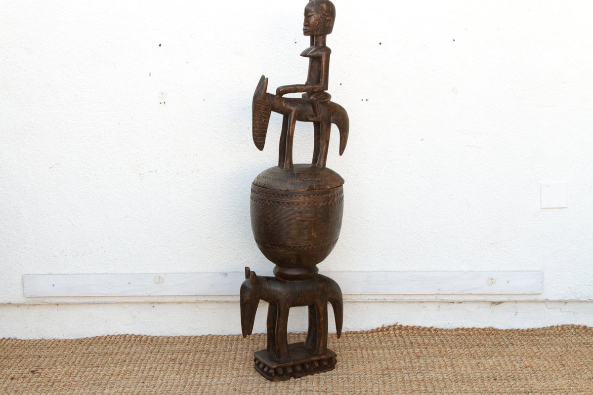 57" Tall Antique Dogon Equestrian Vessel Statue