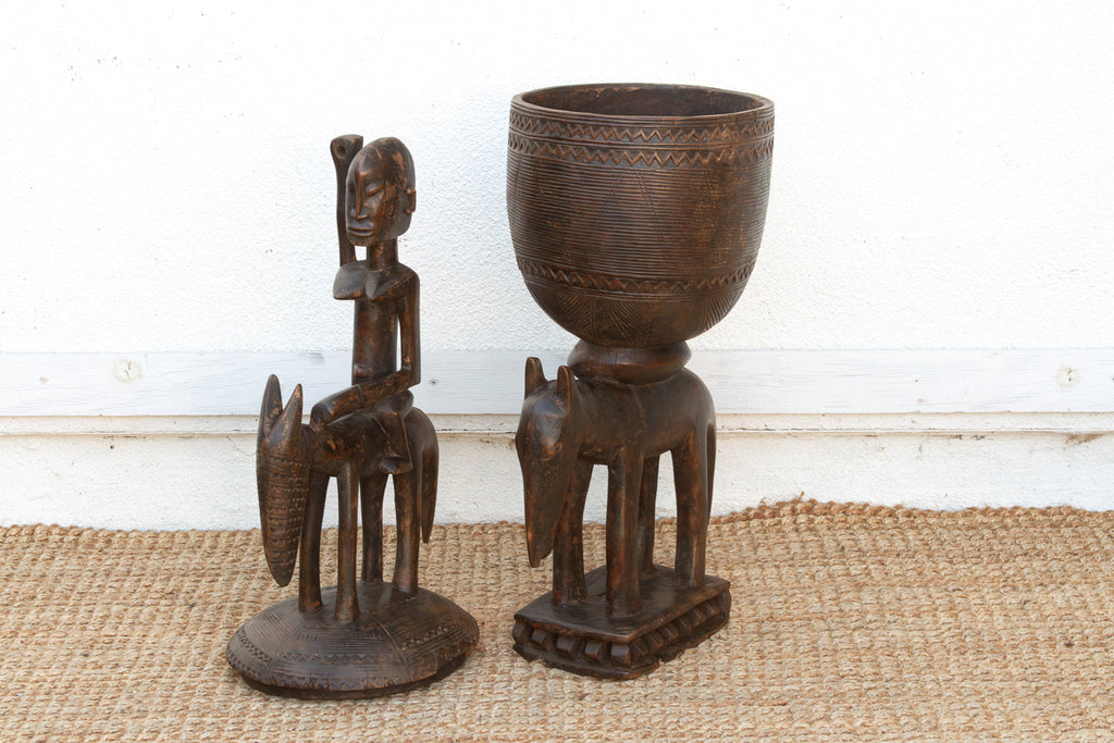 57" Tall Antique Dogon Equestrian Vessel Statue