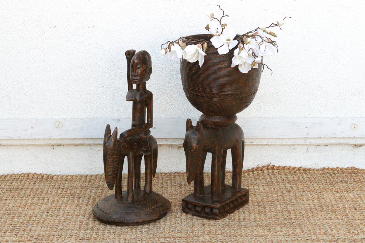 57" Tall Antique Dogon Equestrian Vessel Statue