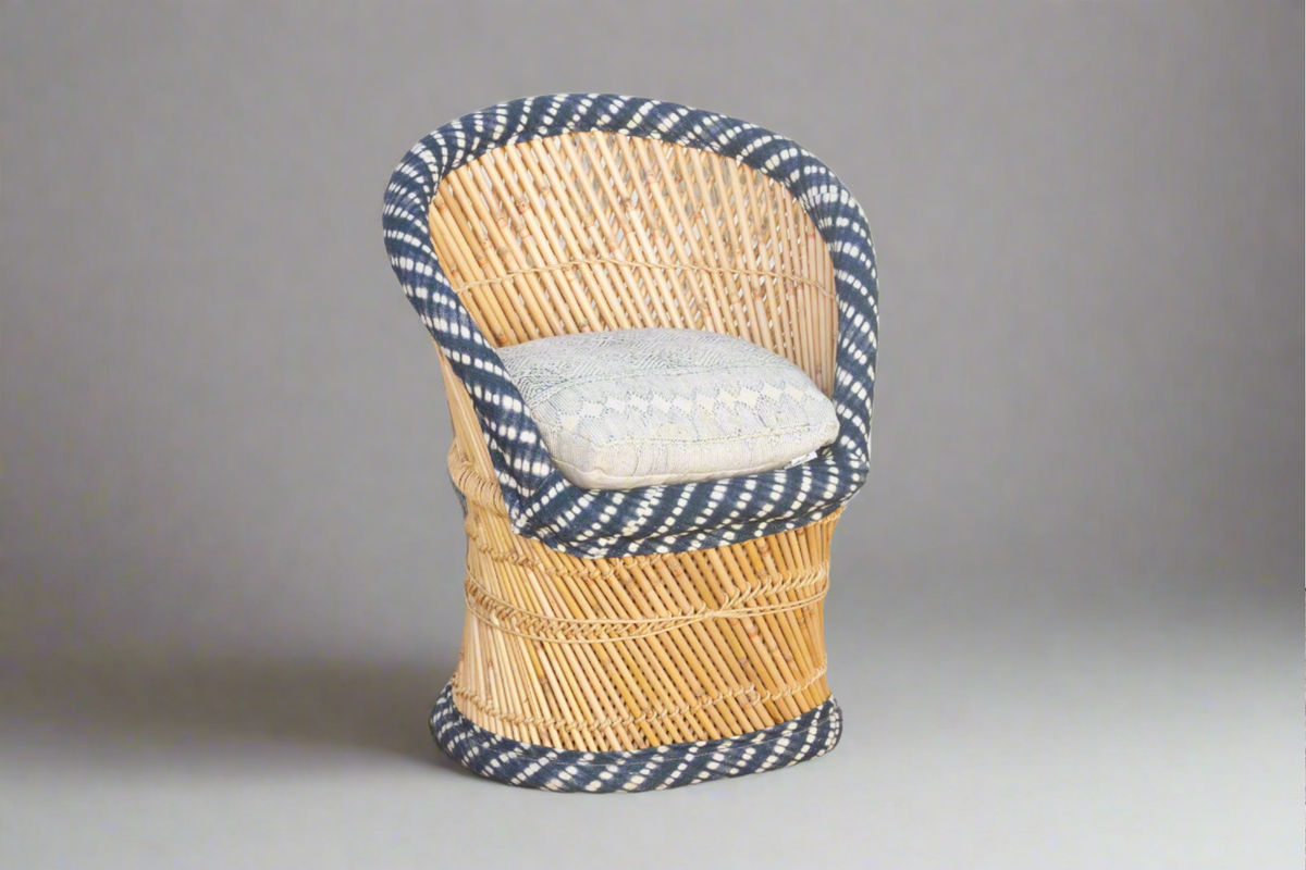 Bohemian Blue & White Bamboo Chair