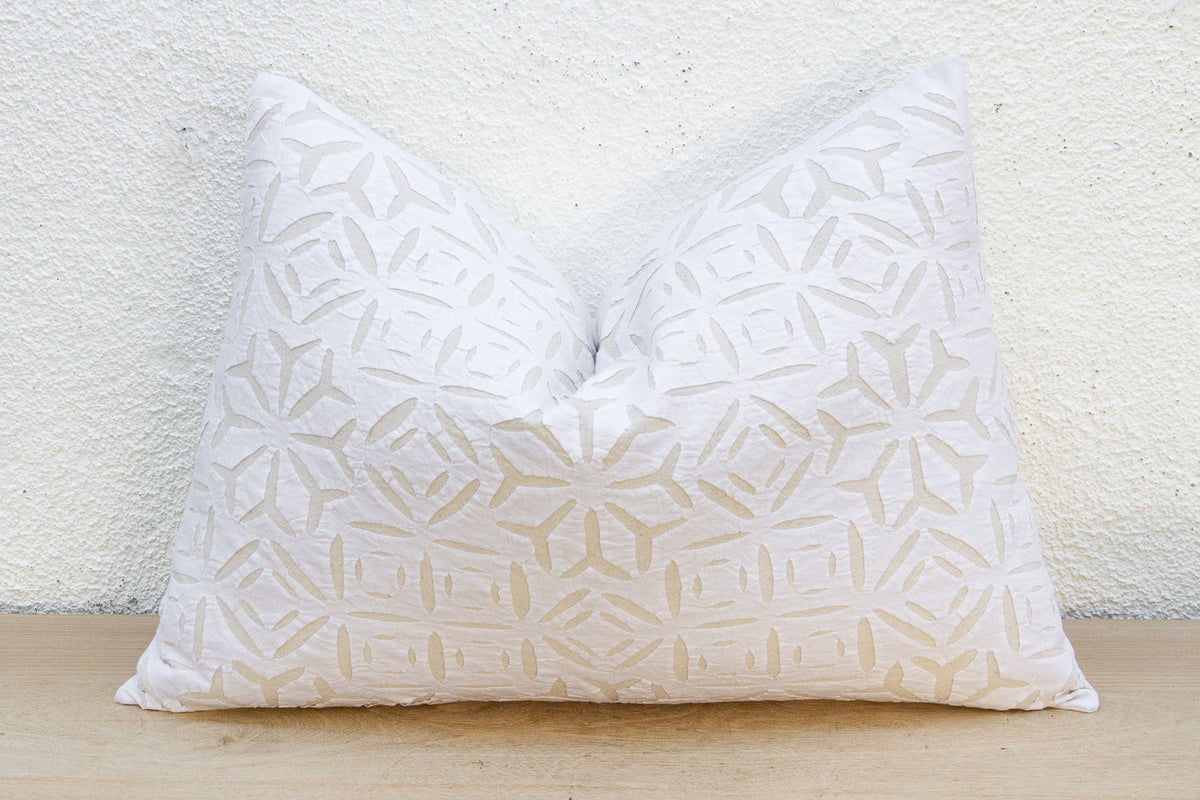 Moonlit Linen Lumbar Applique Pillow Cover