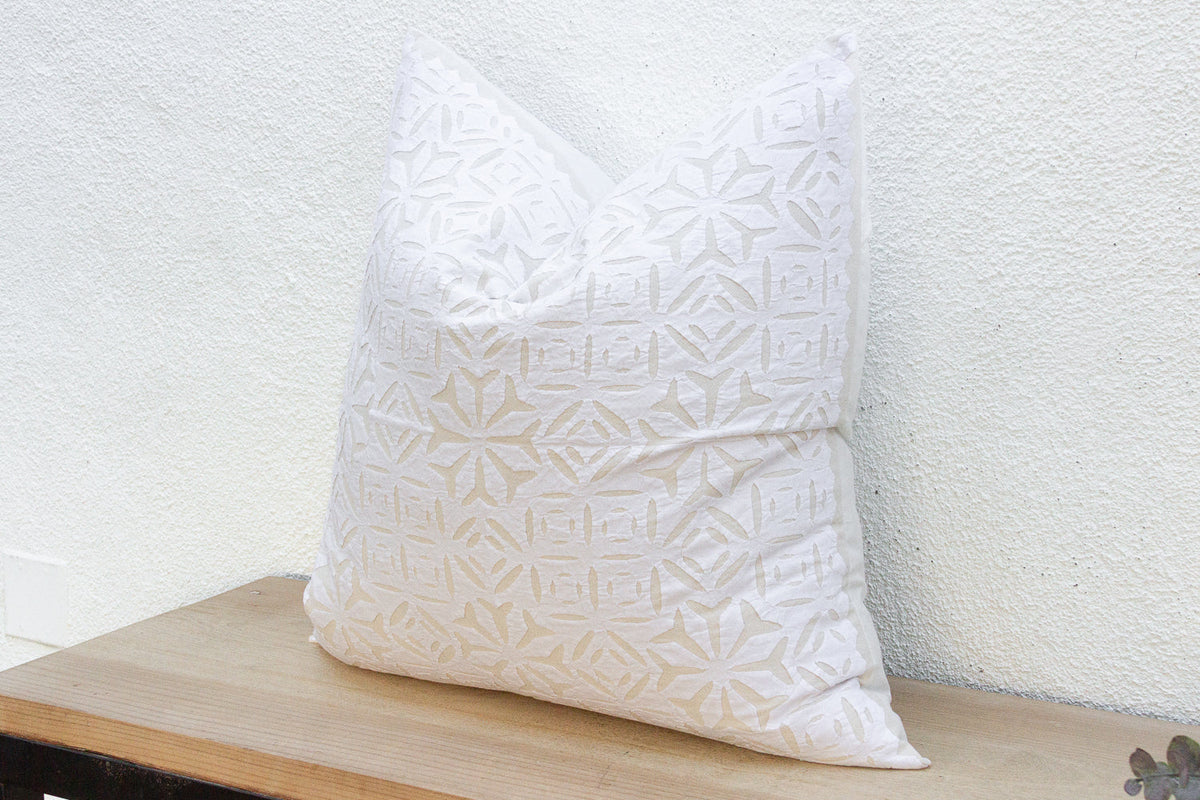 Cream Silk Euro Applique Pillow Cover