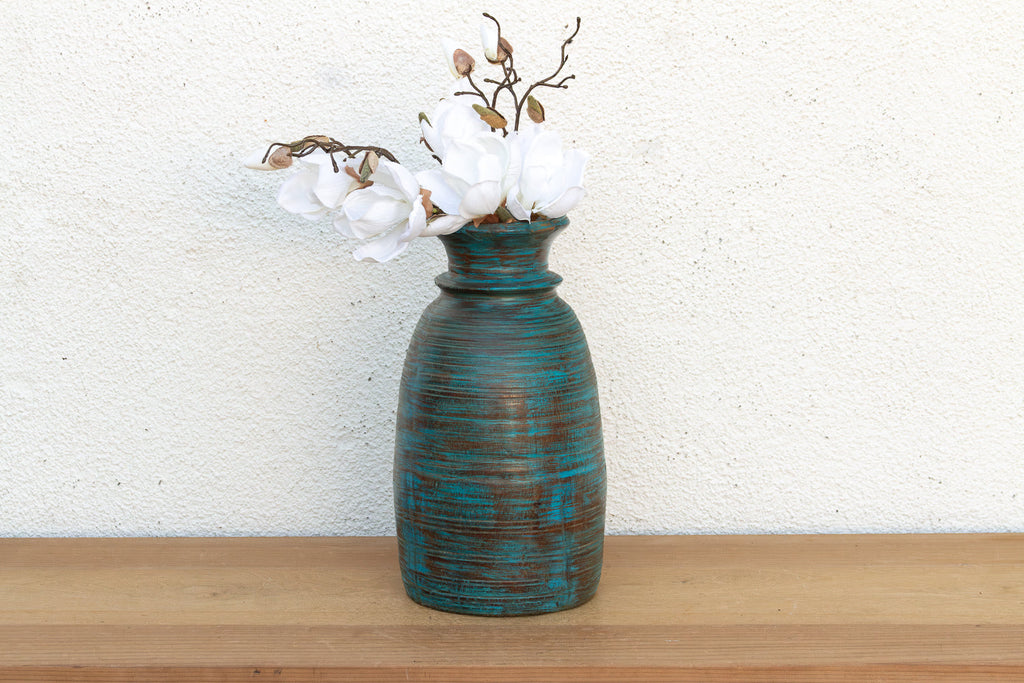 14" Tall Aegean Blue Turned Wood Vase
