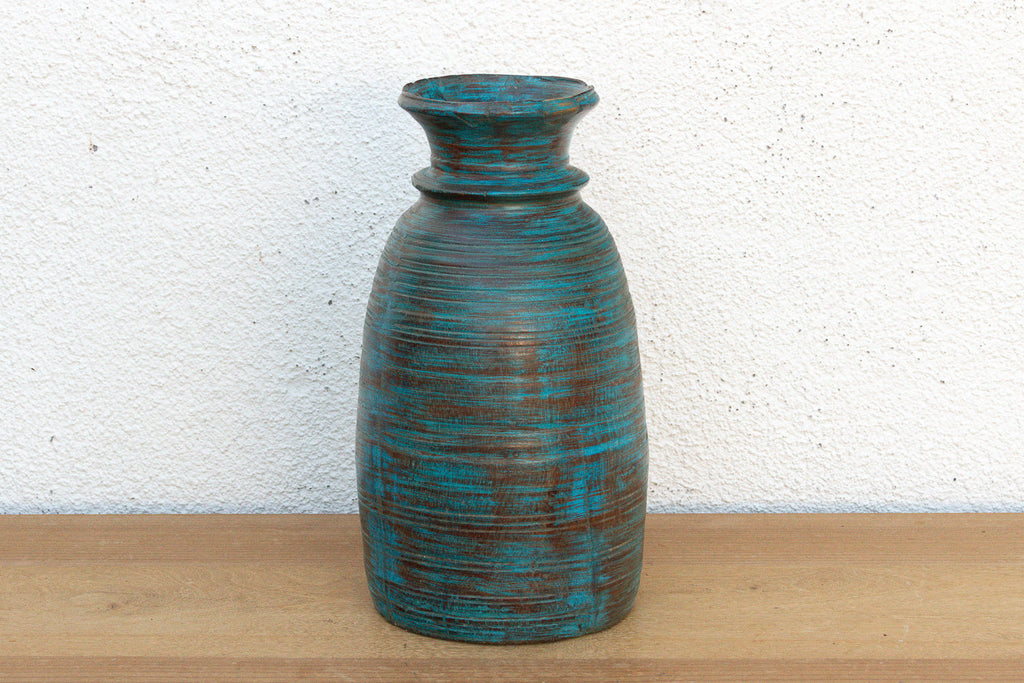 14" Tall Aegean Blue Turned Wood Vase