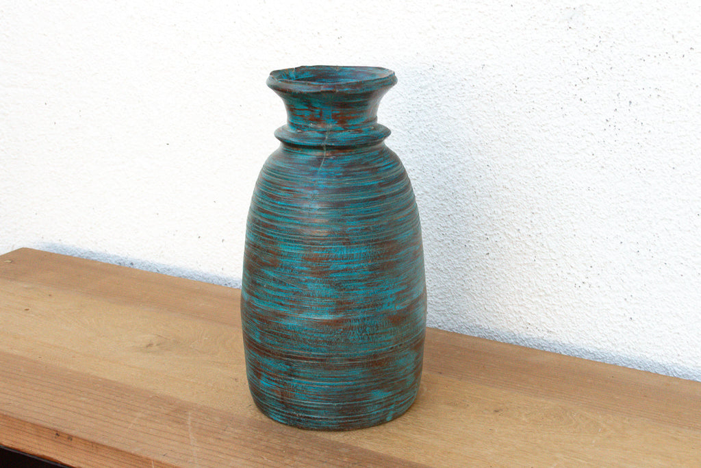 14" Tall Aegean Blue Turned Wood Vase