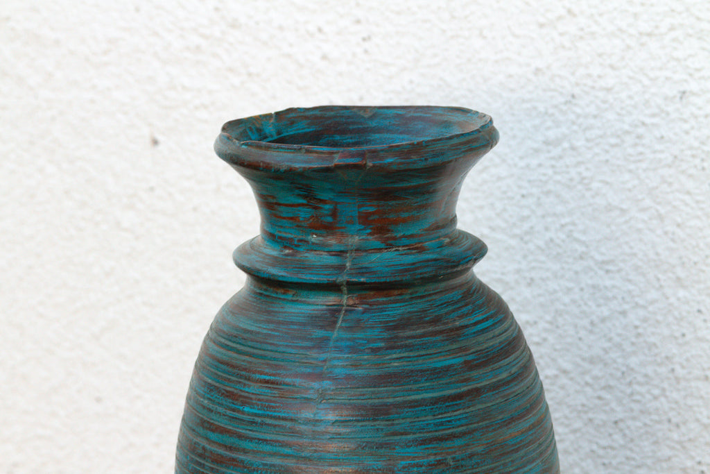 14" Tall Aegean Blue Turned Wood Vase
